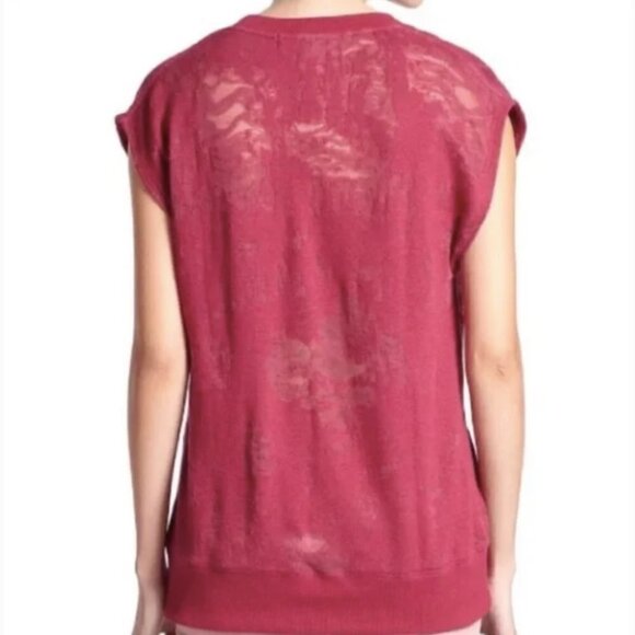 IRO Jeans Nuala Distressed Burnout Sleeveless Sweater Muscle Tee in Maroon sz XS - Picture 2 of 4